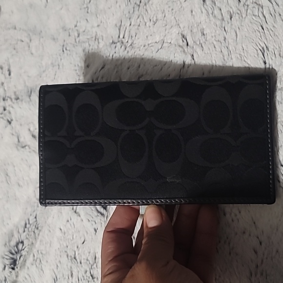 COACH BLACK CANVAS LEATHER TRIM BI-FOLD CHECK BOOK WALLET - Picture 4 of 4